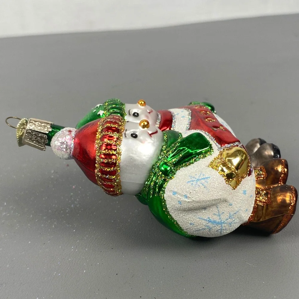 Old World Christmas Glass Ornaments Bobcat & Snowman Best Buddies/Couple 2006